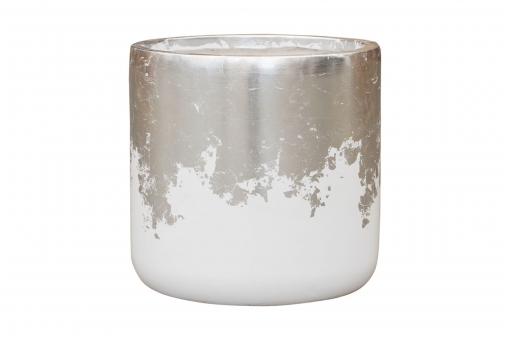 Pflanzkübel Fiberglas Luxe Lite Glossy Cylinder white/silver 38cm 